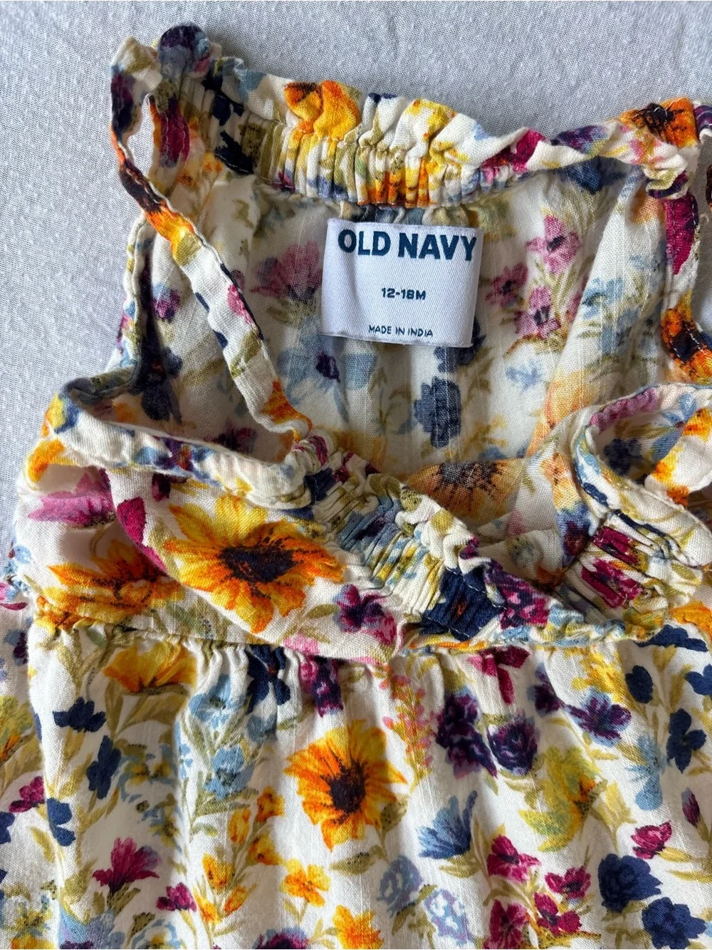 Old Navy Cream Floral Tiered Sundress with Yellow & Navy Accents